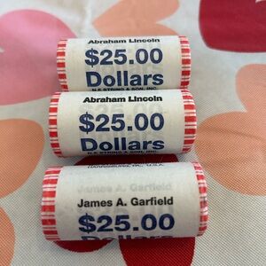 3 rolls of uncirculated Presidential $1 coins. 77 circulated $1 coins